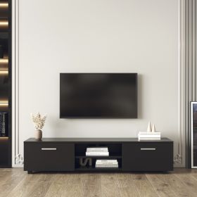 Black TV Stand for 70 Inch TV Stands, Media Console Entertainment Center Television Table, 2 Storage Cabinet with Open Shelves for Living Room Bedroom