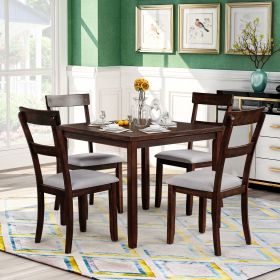 5 Piece Dining Table Set Industrial Wooden Kitchen Table and 4 Chairs for Dining Room (Espresso)