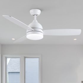 Yamiyu Modern 48 in. Indoor Matte White Downrod Smart Ceiling Fan with Integrated LED, Work with Alexa and Google Assistant