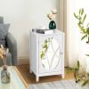 FCH 2pcs 38*33*60cm Density Board Spray Paint Smoked Mirror Single Door Carved Bedside Table White