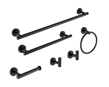 6-piece stainless steel bathroom towel rack set wall-mounted-black