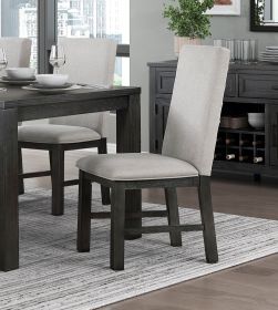 Dining Chairs Set of 2 Gray Upholstered Seat Stylish Back Antique Black Finish Wooden Frame Dining Kitchen Chairs Set