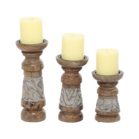 DecMode 3 Candle Bronze Wood Candle Holder, Set of 3