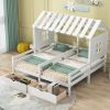 Twin Size House Platform Beds with Two Drawers for Boy and Girl Shared Beds, Combination of 2 Side by Side Twin Size Beds, White(old sku: GX000927AAK)