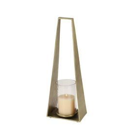 Decmode 8 in x 24 in Large Gold Candle Holder With Hurricane Glass