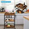 3-Tier Kitchen Serving Bar Cart with Lockable Casters and Handle Rack for Home Pub