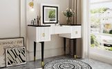 43.3" Modern Vanity Table Set with Flip-top Mirror and LED Light, Dressing Table with Customizable Storage, White and Black