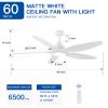 YUHAO 60 in. Integrated LED Indoor&Outdoor Matte White Ceiling Fan with Light Kit and Remote