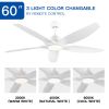 YUHAO 60 in. Integrated LED Indoor&Outdoor Matte White Ceiling Fan with Light Kit and Remote