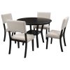 5-Piece Kitchen Dining Table Set Round Table with Bottom Shelf, 4 Upholstered Chairs for Dining Room(Espresso)