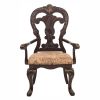 Traditional Formal Armchairs Set of 2 Cherry Finish with Gold Tipping Fabric Upholstery Wooden Dining Room Furniture