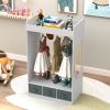 Kids Costume Organizer, Costume Rack, Kids Armoire, Open Hanging Armoire Closet with Mirror-WHITE