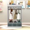 Kids Costume Organizer, Costume Rack, Kids Armoire, Open Hanging Armoire Closet with Mirror-WHITE