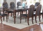 Majestic Formal Set of 2 Arm Chairs Brown Finish Rubberwood Dining Room Furniture Intricate Design Cushion Upholstered Seat Tufted Back