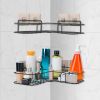 2Pcs Corner Shower Caddy Shelves Wall Mounted Basket Rack Bathroom Shampoo Holder Storage Organizer