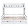 Twin Size House Platform Beds with Two Drawers for Boy and Girl Shared Beds, Combination of 2 Side by Side Twin Size Beds, White(old sku: GX000927AAK)