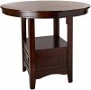 Dining Table Round Counter height Dining Table w Shelve 1pc Table Only Solid wood Dark Rosy Brown FInish