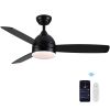 Yamiyu Modern 48 in. Indoor Matte Black Downrod Smart Ceiling Fan with Integrated LED, Work with Alexa and Google Assistant