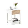 15.75" Rattan End table with drawer; Modern nightstand; side table for living roon; bedroom; white