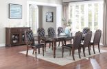 Majestic Formal Set of 2 Arm Chairs Brown Finish Rubberwood Dining Room Furniture Intricate Design Cushion Upholstered Seat Tufted Back