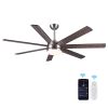 YUHAO 62 in. Indoor Brushed Nickel Farmhouse Smart Ceiling Fan with Integrated LED and Remote Control by Tuya App