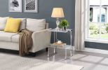 Silver Chrome Side Table, 2-Tier Acrylic Glass End Table for Living Room&Bedroom