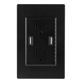 USB Wall Outlet Dual 2.4A USB Wall Charger High Speed Duplex Wall Socket US Standard (Color: black)