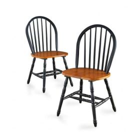 Autumn Lane Windsor Solid Wood Dining Chairs, Set of 2 (Color: Black and Oak)