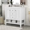 36" Bathroom Vanity with Ceramic Basin, Two Cabinets and Drawers, Open Shelf, Solid Wood Frame