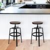 Backless Adjustable Height Bar Stools with Metal Legs;  Oak seat;  Set of 2