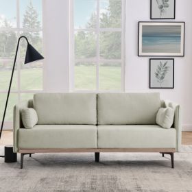 Modern Sofa 3-Seat Couch with Stainless Steel Trim and Metal Legs for Living Room (Color: Beige)