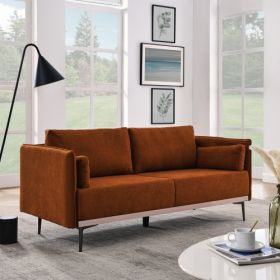 Modern Sofa 3-Seat Couch with Stainless Steel Trim and Metal Legs for Living Room (Color: Orange)