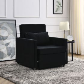 Sofa Bed Chair 2-in-1 Convertible Chair Bed, Lounger Sleeper Chair for Small Space with One Pillow, Velvet (Color: black)