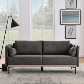 Modern Sofa 3-Seat Couch with Stainless Steel Trim and Metal Legs for Living Room (Color: Gray)