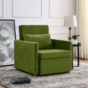 Sofa Bed Chair 2-in-1 Convertible Chair Bed, Lounger Sleeper Chair for Small Space with One Pillow, Velvet (Color: Green)