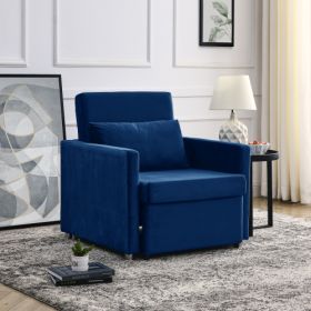 Sofa Bed Chair 2-in-1 Convertible Chair Bed, Lounger Sleeper Chair for Small Space with One Pillow, Velvet (Color: Blue)