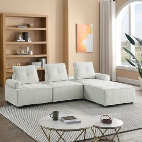 L-Shape Modular Sectional Sofa, DIY Combination, Chenille (Color: White)