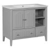 36" Bathroom Vanity with Ceramic Basin;  Bathroom Storage Cabinet with Two Doors and Drawers;  Solid Frame;  Metal Handles