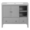 36" Bathroom Vanity with Ceramic Basin;  Bathroom Storage Cabinet with Two Doors and Drawers;  Solid Frame;  Metal Handles