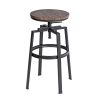 Backless Adjustable Height Bar Stools with Metal Legs;  Oak seat;  Set of 2