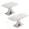 Modern Square Dining Table;  Stretchable;  Printed Black/white Marble +MDF X-Shape Table Leg with Metal Base