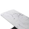 Modern Square Dining Table;  Stretchable;  Printed Black/white Marble +MDF X-Shape Table Leg with Metal Base