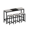 Modern Design Kitchen Dining Table, Pub Table, Long Dining Table Set with 3 Stools, Convenient Hanging Stool Design