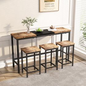 Modern Design Kitchen Dining Table, Pub Table, Long Dining Table Set with 3 Stools, Convenient Hanging Stool Design (Color: Natural+Black)