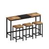 Modern Design Kitchen Dining Table, Pub Table, Long Dining Table Set with 3 Stools, Convenient Hanging Stool Design