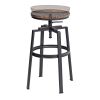 Backless Adjustable Height Bar Stools with Metal Legs;  Oak seat;  Set of 2