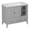 36" Bathroom Vanity with Ceramic Basin;  Bathroom Storage Cabinet with Two Doors and Drawers;  Solid Frame;  Metal Handles