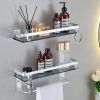 Glass Shelf for Bathroom 15.7 in Bathroom Shelves with Towel Bar Tempered Glass Shelves with 4 Removable Hooks for Wall(2 Tier)