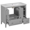 36" Bathroom Vanity with Ceramic Basin;  Bathroom Storage Cabinet with Two Doors and Drawers;  Solid Frame;  Metal Handles