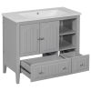 36" Bathroom Vanity with Ceramic Basin;  Bathroom Storage Cabinet with Two Doors and Drawers;  Solid Frame;  Metal Handles